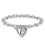 A-Z Letter Initial Heart Bracelet Stainless Steel Chain Name Bijoux
