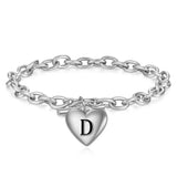 A-Z Letter Initial Heart Bracelet Stainless Steel Chain Name Bijoux