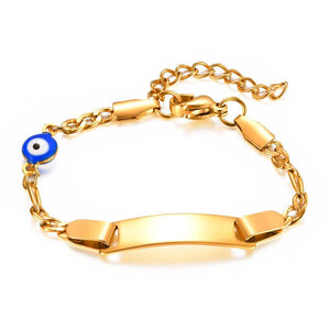 Evil Eye Name Bracelet for Baby, Engraved ID Stainless Steel Kids Birthday Gift
