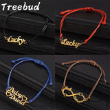 Treebud Names Bracelet Red Brown Rope Personalized Stainless Steel