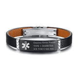 Genuine Leather DIABETES Medical Alert ID Bracelet
