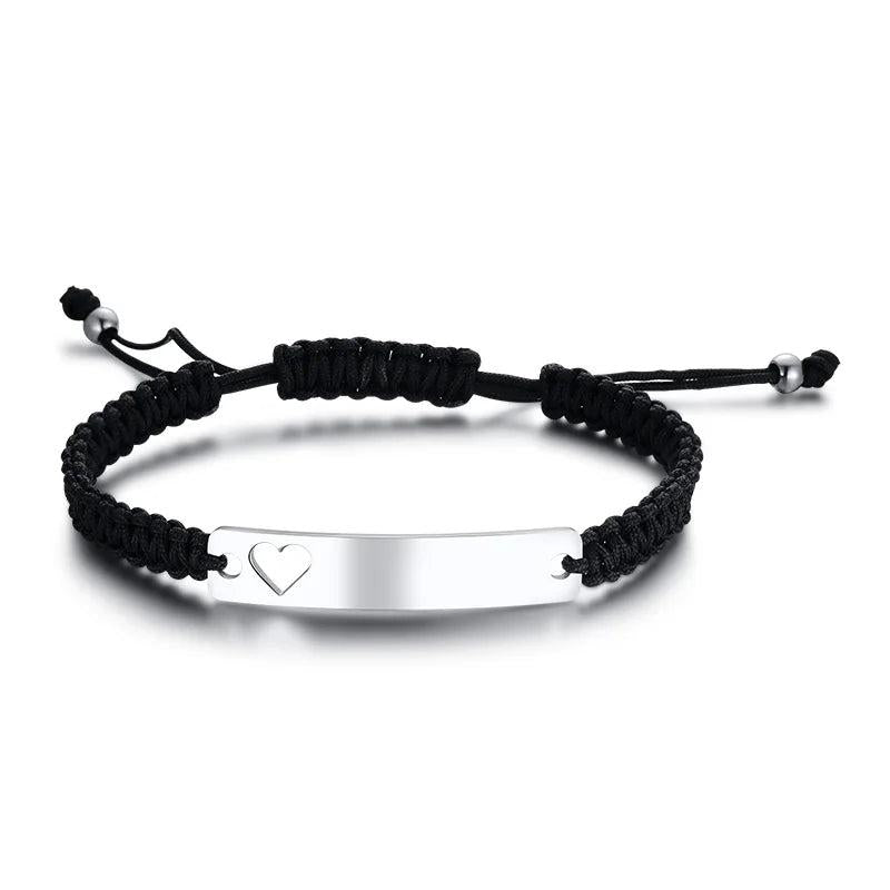 Engraved Rope Bracelet with Heart, Personalized Nameplate, Birthday Gift