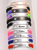Engraved Rope Bracelet with Heart, Personalized Nameplate, Birthday Gift