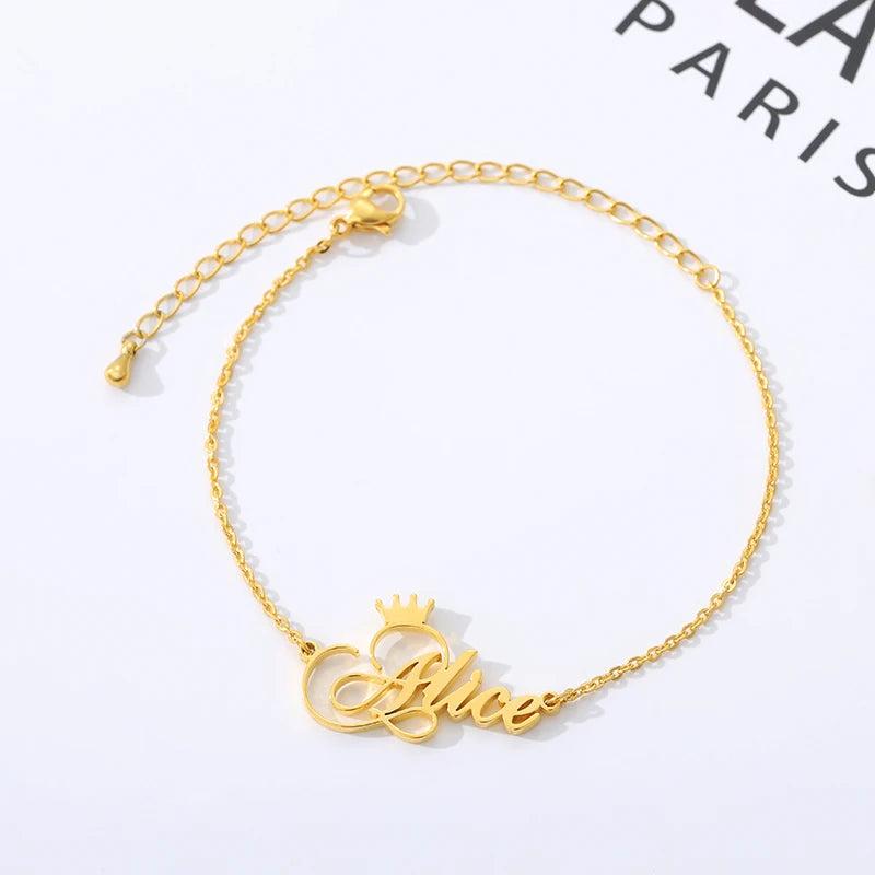 Stainless Steel Personalized Crown Name Bracelet for Women