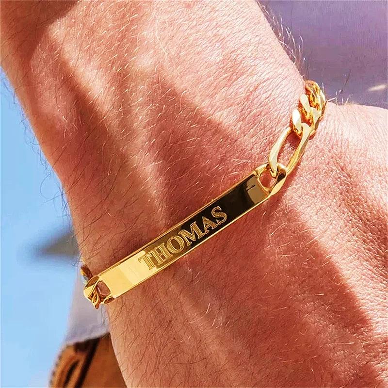 Men's Custom Engraved Stainless Steel Long Bar Name Bracelet
