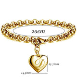 Alphabet Heart Charm Bracelet Stainless Steel Link Chain Engraved Letter