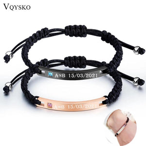 Personalized Couple Bracelets Stainless Steel Engrave ID Bar Anniversary Gift