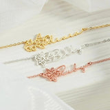 Personalized Birthday Flower Bracelet Name Women Stainless Steel