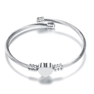 Treebud QR Code Heart Charm Bracelet Engrave Name Cuff Bangle