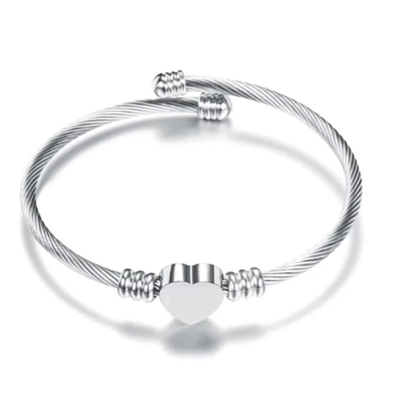 Treebud QR Code Heart Charm Bracelet Engrave Name Cuff Bangle