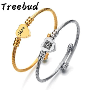Treebud QR Code Heart Charm Bracelet Engrave Name Cuff Bangle