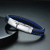 Custom Engraved Men's Medical Bracelet - Braided Leather ID Bangle