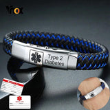 Custom Engraved Men's Medical Bracelet - Braided Leather ID Bangle