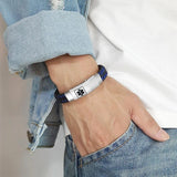 Custom Engraved Men's Medical Bracelet - Braided Leather ID Bangle