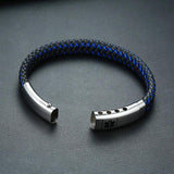 Custom Engraved Men's Medical Bracelet - Braided Leather ID Bangle