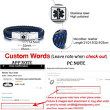 Custom Engraved Men's Medical Bracelet - Braided Leather ID Bangle