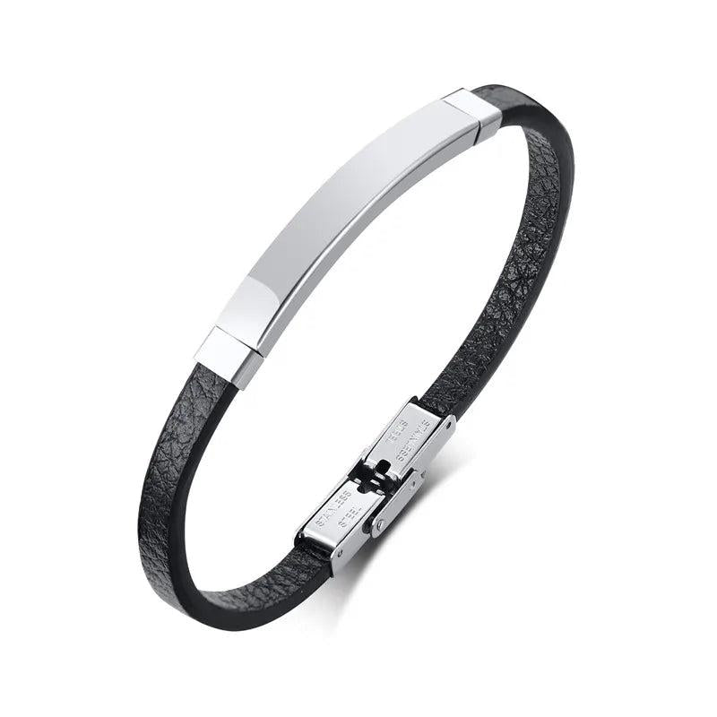 Vintage Leather Male Bracelet Stainless Steel ID Tags
