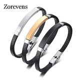 Vintage Leather Male Bracelet Stainless Steel ID Tags