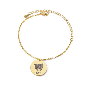Pet Photo Name Round Pendant Bracelet for Women Stainless Steel Chain Jewelry