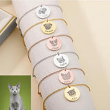 Pet Photo Name Round Pendant Bracelet for Women Stainless Steel Chain Jewelry