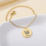 Pet Photo Name Round Pendant Bracelet for Women Stainless Steel Chain Jewelry