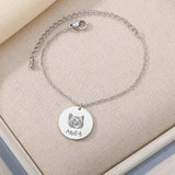 Pet Photo Name Round Pendant Bracelet for Women Stainless Steel Chain Jewelry