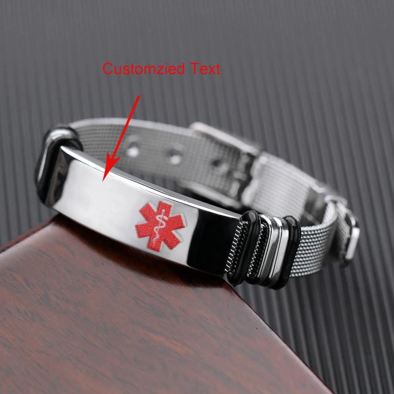 Personalized Stainless Steel Medical Alert ID Band Bracelet