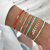 Red Gold Glass Beads Bracelet Women's Friendship Bangle Jewelry