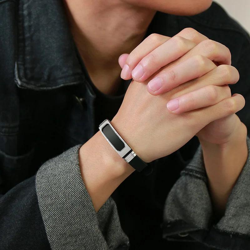 12mm Stainless Steel ID Bangle with Adjustable Silicone Band