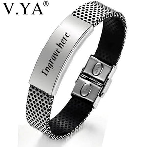 Stainless Steel Man Bracelet Engrave DIY Bangle Chain Magnet Buckle 190MM