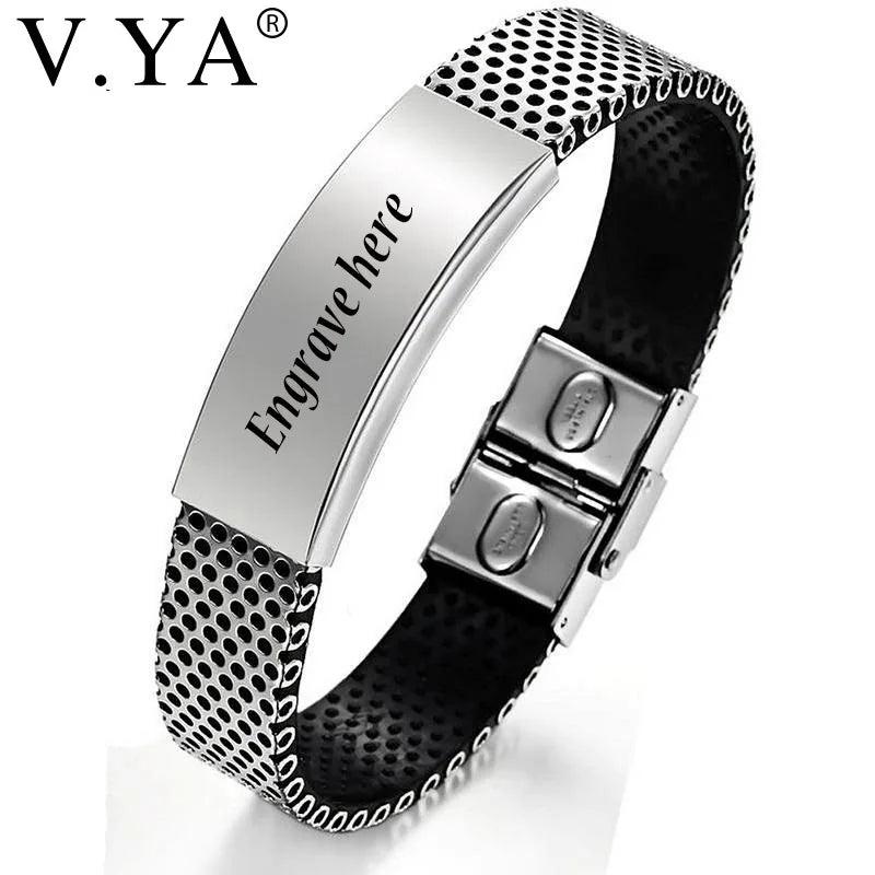 Stainless Steel Man Bracelet Engrave DIY Bangle Chain Magnet Buckle 190MM