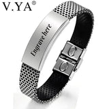 Stainless Steel Man Bracelet Engrave DIY Bangle Chain Magnet Buckle 190MM