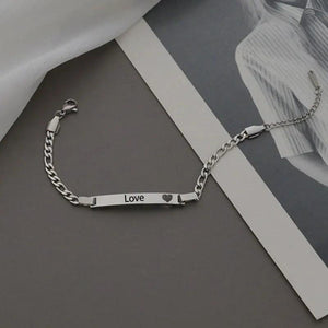 Personalized Stainless Steel Bracelets Engraved Heart Bar for Couples