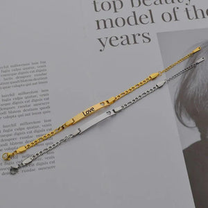 Personalized Stainless Steel Bracelets Engraved Heart Bar for Couples