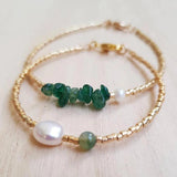 Gold Rice Beads Bracelet with Natural Stone Embellishment