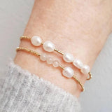 Gold Rice Beads Bracelet with Natural Stone Embellishment