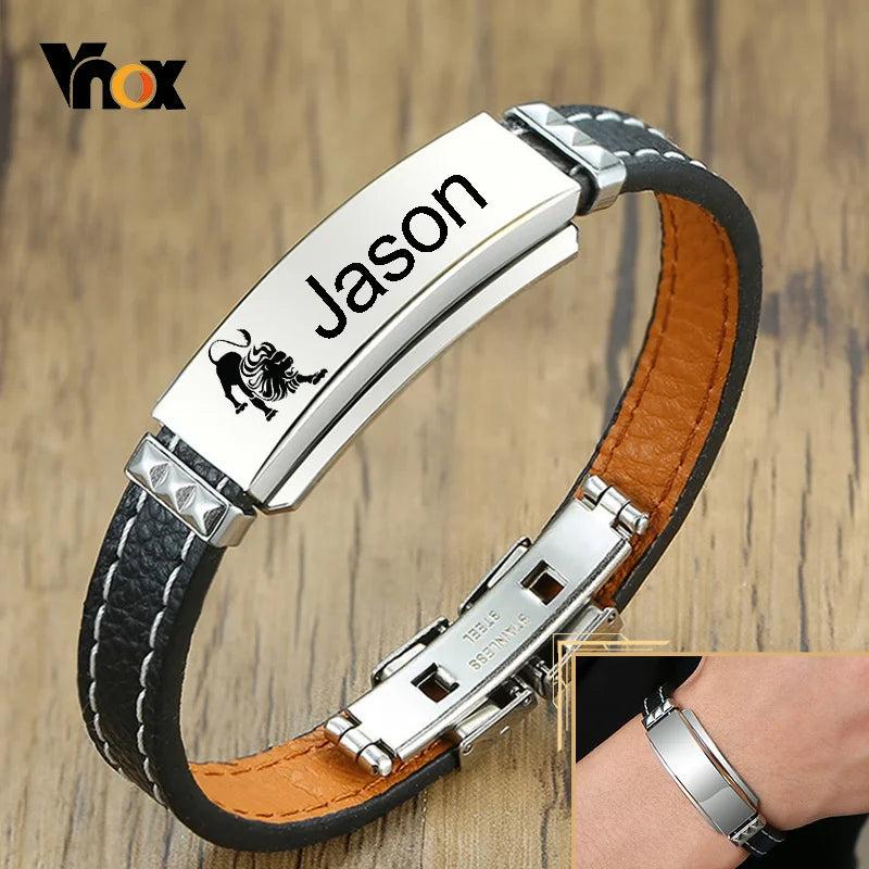 Vintage Zodiac Leather Bracelet, Constellations Cuff Bangle for Men