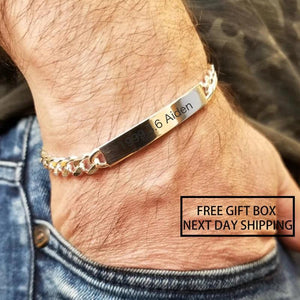 Personalized Men's Stainless Steel Cuban Chain Bracelet with Name Charm