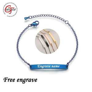 Personalized Stainless Steel Name ID Bar Bracelet Engrave Jewelry Gift