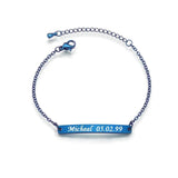 Personalized Stainless Steel Name ID Bar Bracelet Engrave Jewelry Gift