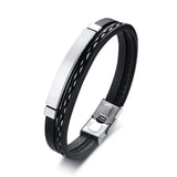 SHOUMAN Personalized Name Couple Leather Bracelet Stainless Steel