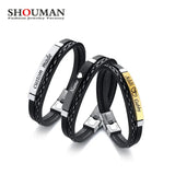 SHOUMAN Personalized Name Couple Leather Bracelet Stainless Steel