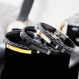 SHOUMAN Personalized Name Couple Leather Bracelet Stainless Steel