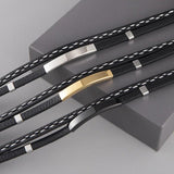 SHOUMAN Personalized Name Couple Leather Bracelet Stainless Steel