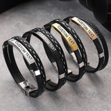 Personalized Layer Leather Bracelet for Men Engraved Stainless Steel