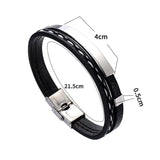 Personalized Layer Leather Bracelet for Men Engraved Stainless Steel
