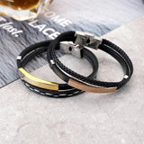 Personalized Layer Leather Bracelet for Men Engraved Stainless Steel