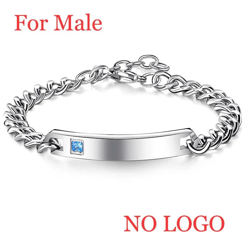 Silver Engrave Name Bracelet Stainless Steel Couple Bracelets Personalized Logo