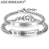 Silver Engrave Name Bracelet Stainless Steel Couple Bracelets Personalized Logo