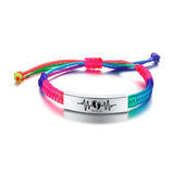 Kids Rainbow Bracelet Engraved ECG Footprint Stainless Steel Gift